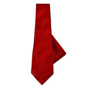 Porta Rossa Tie Hanky Set Solid Red Striped Pattern 3" Wide 52" 100% Polyester